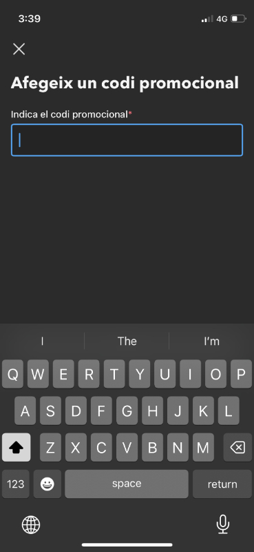 Casella afegir un codi promocional