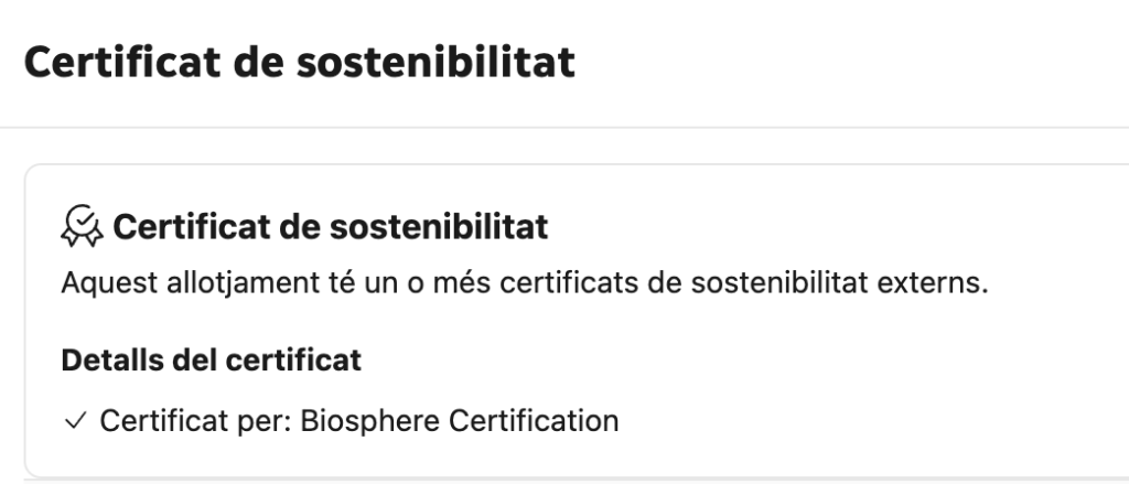 Certificat de sostenibilitat d'un hotel a Booking