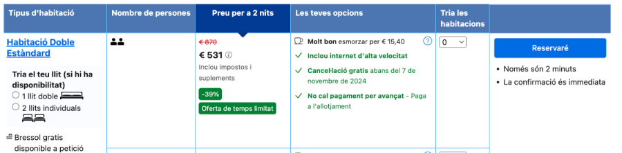 Oferta temps limitat Booking