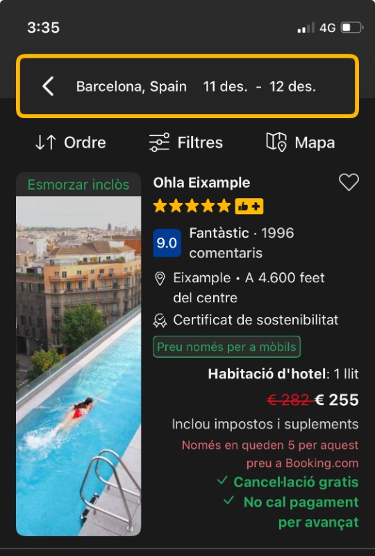 Preu només per a mòbils a Booking