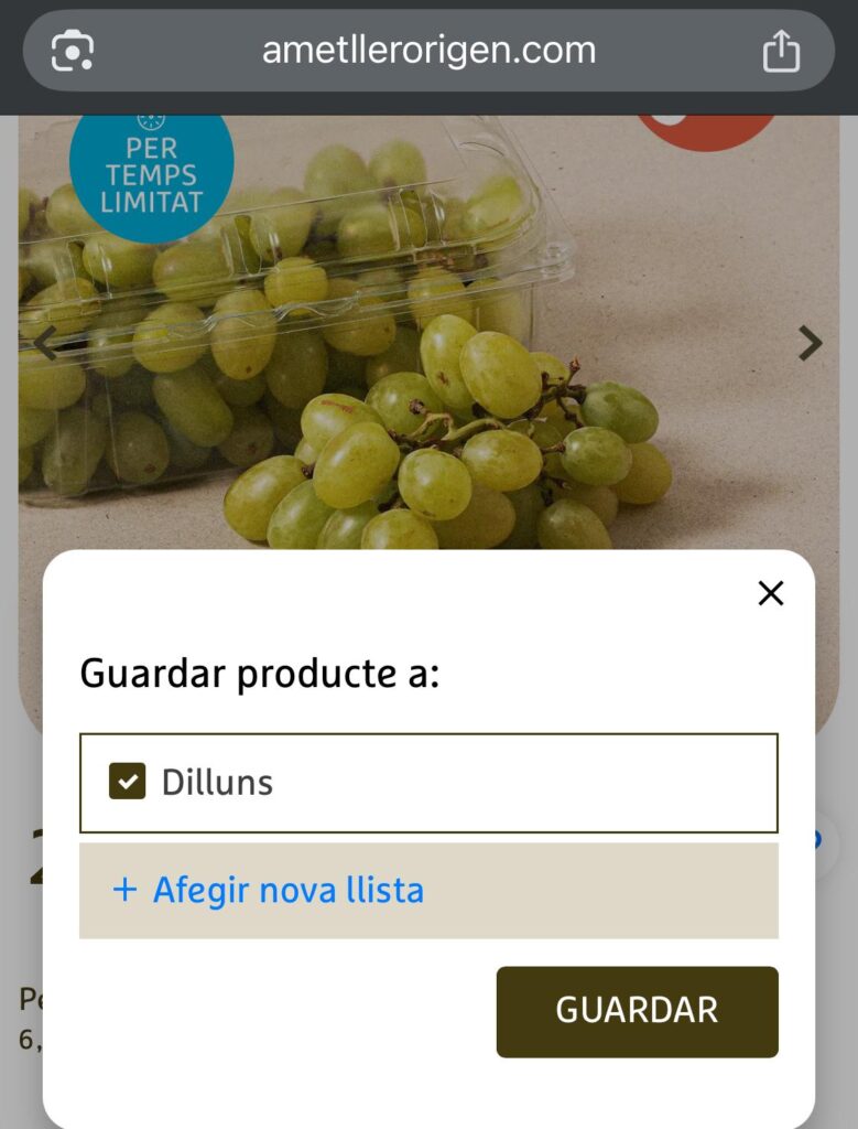 Afegir Raïm i altres productes a la llista
